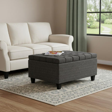30" Ebony and Black Fabric Cocktail Ottoman With Storage