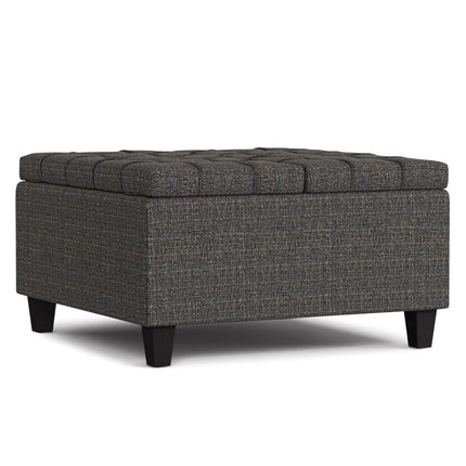 30" Ebony and Black Fabric Cocktail Ottoman With Storage