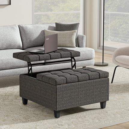 30" Ebony and Black Fabric Cocktail Ottoman With Storage