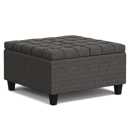 30" Ebony and Black Fabric Cocktail Ottoman With Storage