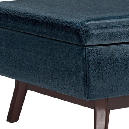 34" Blue and Brown Leather Cocktail Ottoman With Storage