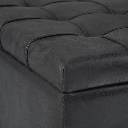 36" Black and Espresso Leather Cocktail Ottoman With Storage