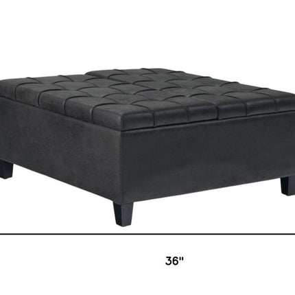36" Black and Espresso Leather Cocktail Ottoman With Storage