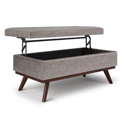 42" Gray and Brown Leather Cocktail Ottoman With Storage