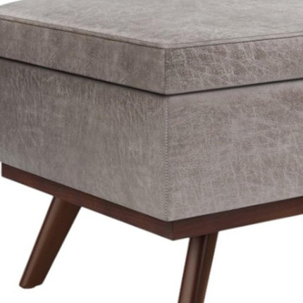 42" Gray and Brown Leather Cocktail Ottoman With Storage