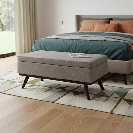 42" Gray and Brown Leather Cocktail Ottoman With Storage