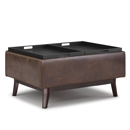 34" Brown Leather Cocktail Ottoman With Storage