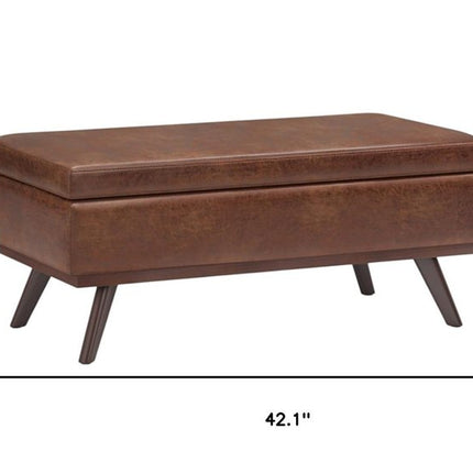 42" Brown Leather Cocktail Ottoman With Storage