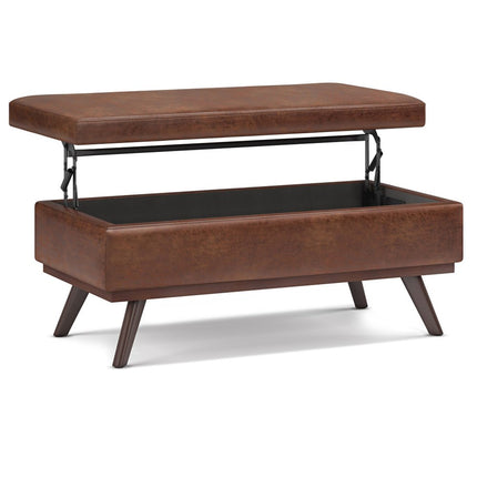 42" Brown Leather Cocktail Ottoman With Storage