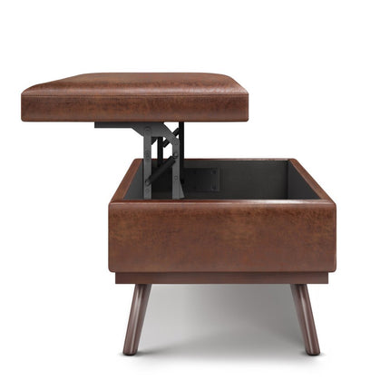 42" Brown Leather Cocktail Ottoman With Storage