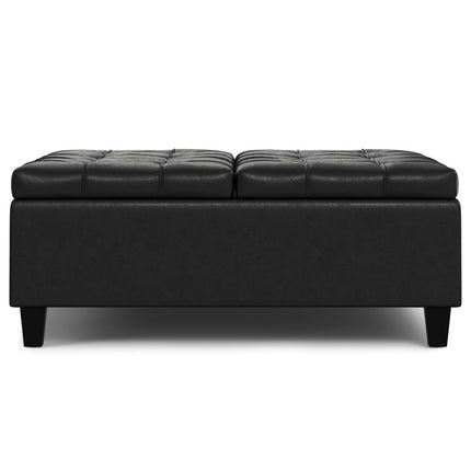 40" Black Leather Cocktail Ottoman With Storage