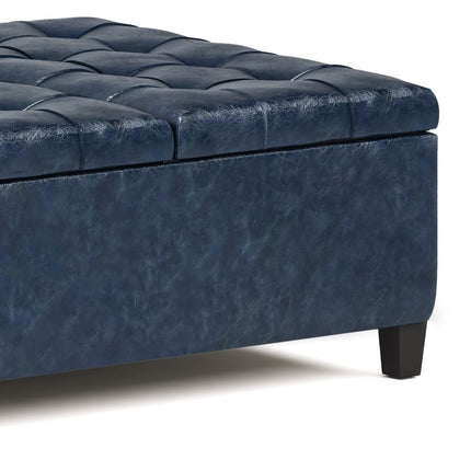 36" Blue and Espresso Leather Cocktail Ottoman With Storage