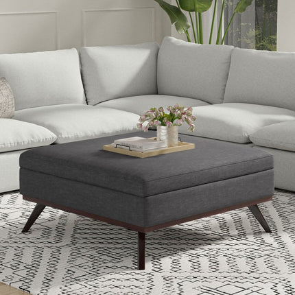 40" Gray and Brown Fabric Cocktail Ottoman With Storage