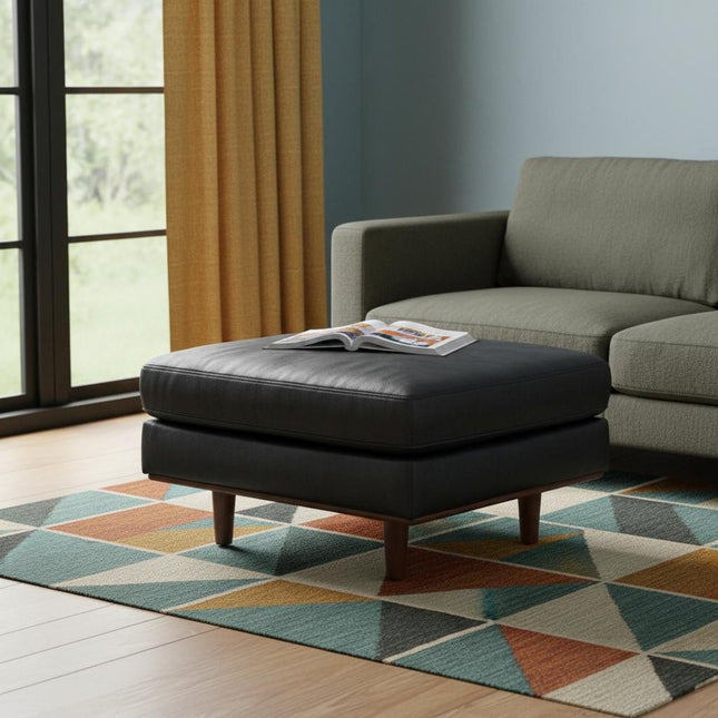 33" Black and Brown Leather Cocktail Ottoman