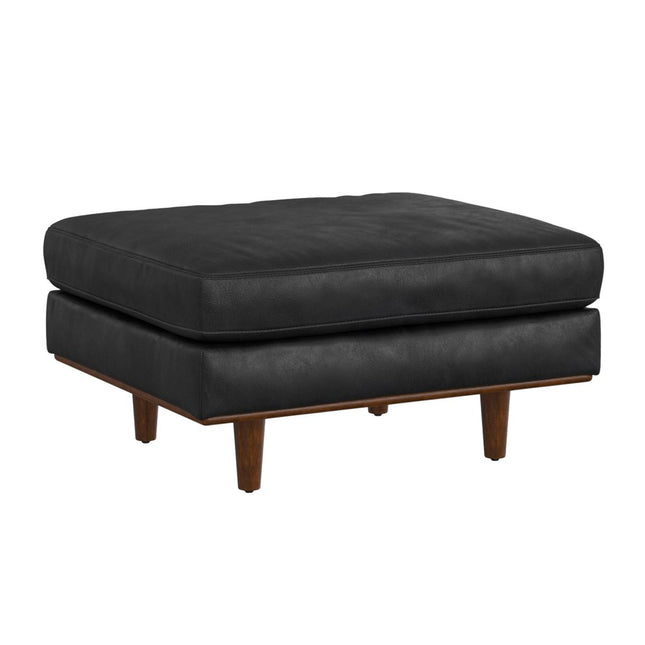 33" Black and Brown Leather Cocktail Ottoman