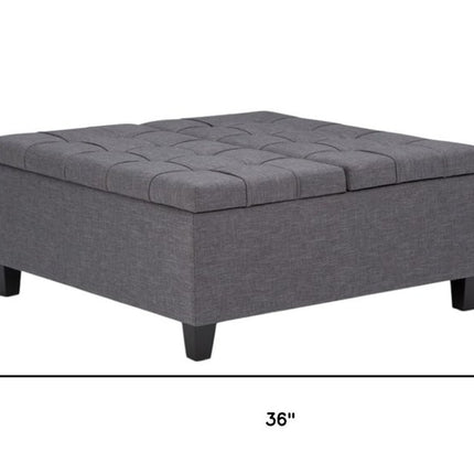 36" Gray and Espresso Fabric Cocktail Ottoman With Storage