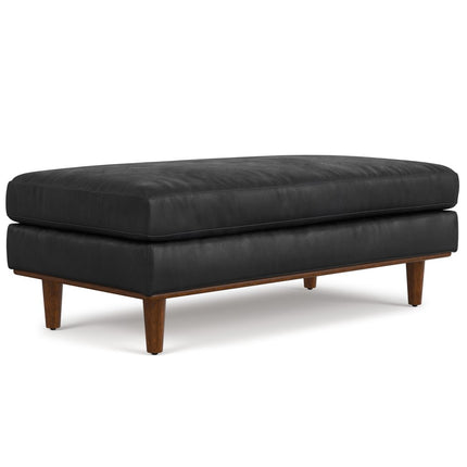 49" Black and Brown Leather Cocktail Ottoman