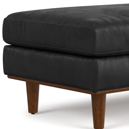 49" Black and Brown Leather Cocktail Ottoman