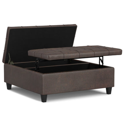40" Brown Leather Cocktail Ottoman With Storage