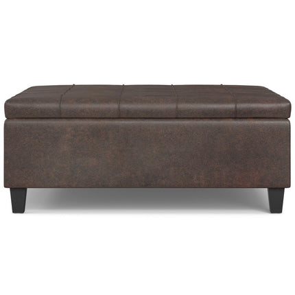 40" Brown Leather Cocktail Ottoman With Storage