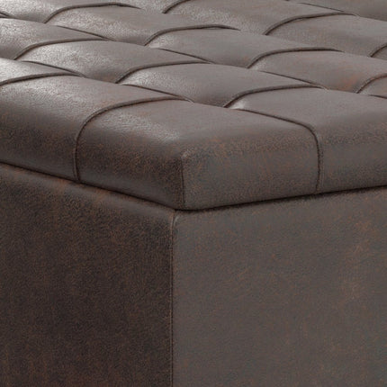 40" Brown Leather Cocktail Ottoman With Storage