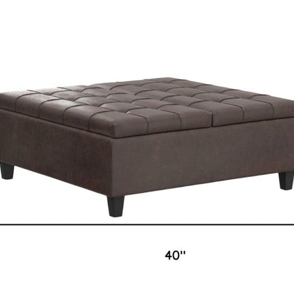 40" Brown Leather Cocktail Ottoman With Storage