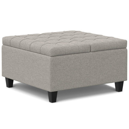 30" Gray and Brown Fabric Cocktail Ottoman With Storage
