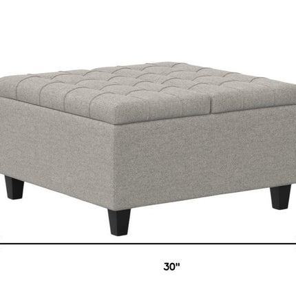 30" Gray and Brown Fabric Cocktail Ottoman With Storage