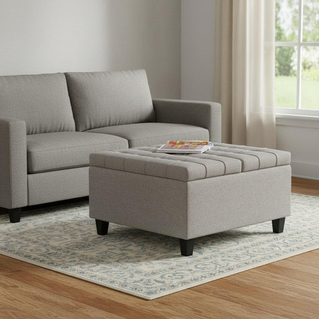 30" Gray and Brown Fabric Cocktail Ottoman With Storage