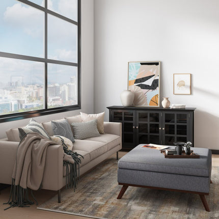 36" Gray and Brown Linen Cocktail Ottoman With Storage