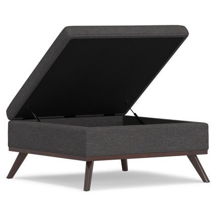 36" Gray and Brown Linen Cocktail Ottoman With Storage
