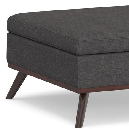 36" Gray and Brown Linen Cocktail Ottoman With Storage