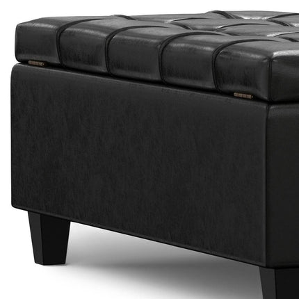 40" Black Leather Cocktail Ottoman With Storage
