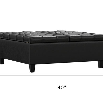 40" Black Leather Cocktail Ottoman With Storage