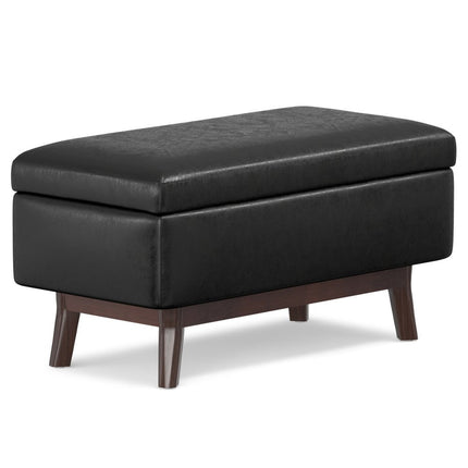 36" Black and Brown Leather Cocktail Ottoman With Storage