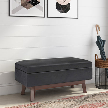36" Black and Brown Leather Cocktail Ottoman With Storage