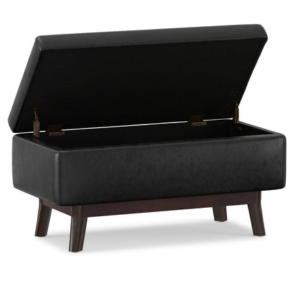 36" Black and Brown Leather Cocktail Ottoman With Storage