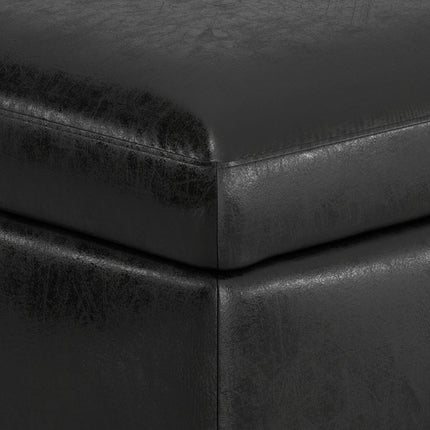 36" Black and Brown Leather Cocktail Ottoman With Storage