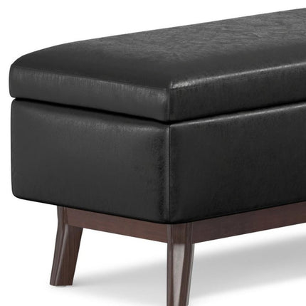 36" Black and Brown Leather Cocktail Ottoman With Storage