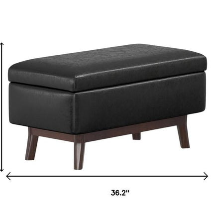 36" Black and Brown Leather Cocktail Ottoman With Storage