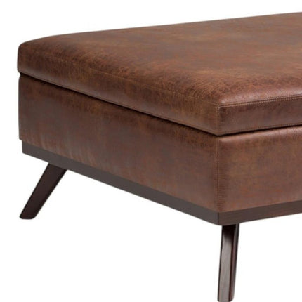 36" Brown Leather Cocktail Ottoman With Storage