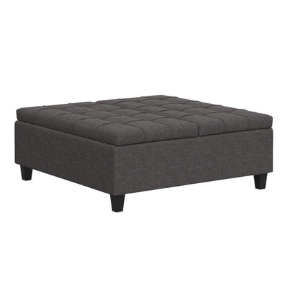 40" Gray and Brown Fabric Cocktail Ottoman With Storage