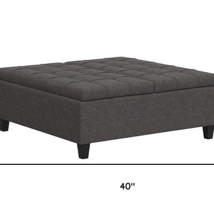 40" Gray and Brown Fabric Cocktail Ottoman With Storage
