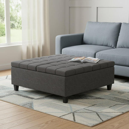 40" Gray and Brown Fabric Cocktail Ottoman With Storage
