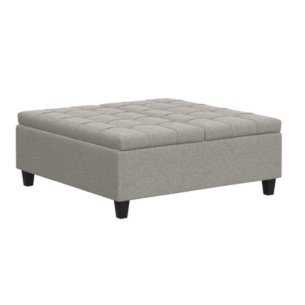 40" Gray and Brown Fabric Cocktail Ottoman With Storage