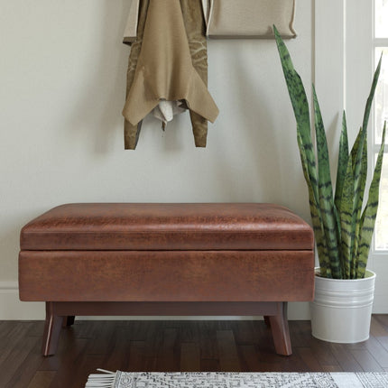 36" Brown Leather Cocktail Ottoman With Storage