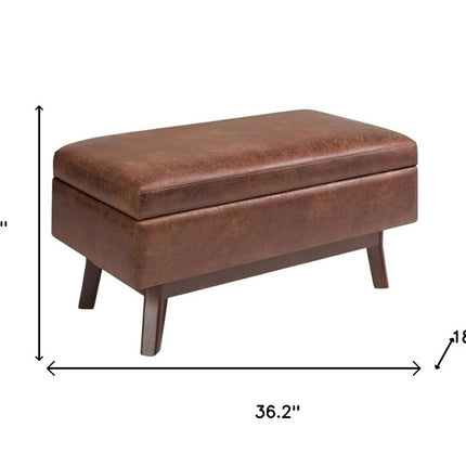 36" Brown Leather Cocktail Ottoman With Storage