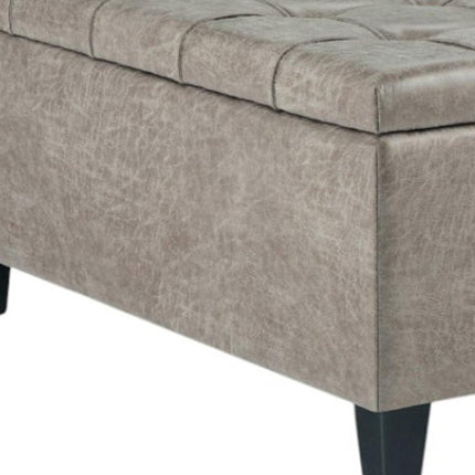 36" Gray and Espresso Leather Cocktail Ottoman With Storage