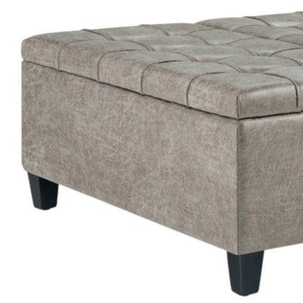 36" Gray and Espresso Leather Cocktail Ottoman With Storage