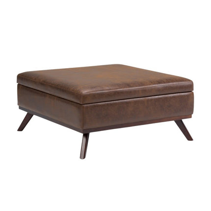 36" Brown Leather Cocktail Ottoman With Storage